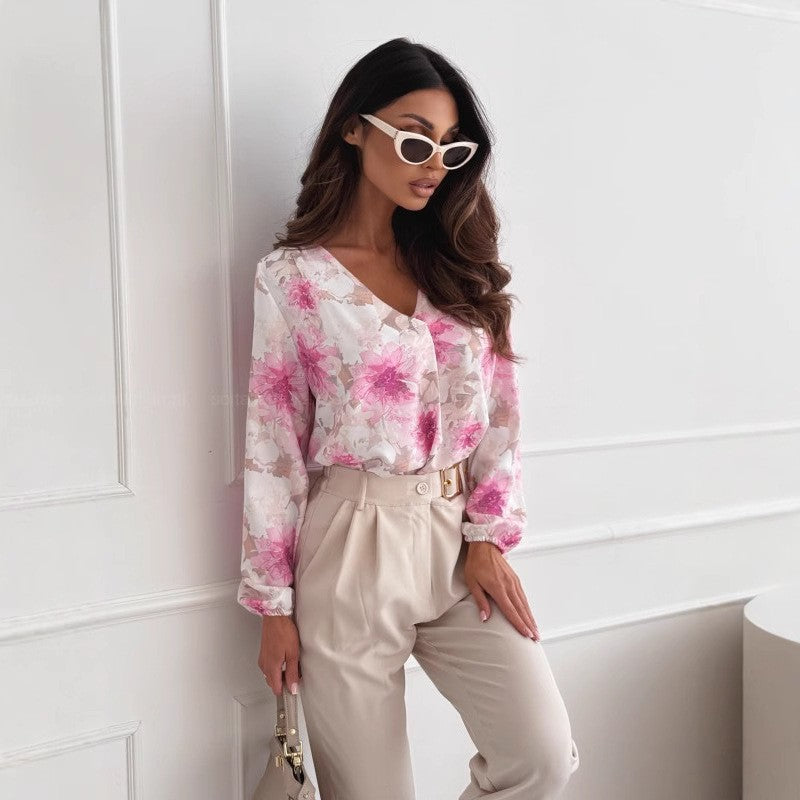 Damen Bluse mit floralem Druck und eleganten Puffärmeln Stalluxe
