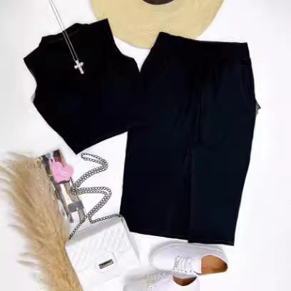 Damen Set aus tailliertem Crop-Top und Hochbund-Rock mit Gürtel Stalluxe