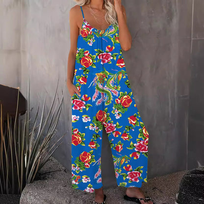 Damen Luftiger Jumpsuit mit floralem Design und verstellbaren Trägern Stalluxe