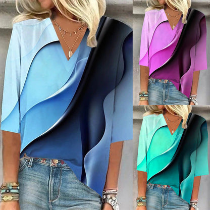 Damen V-Ausschnitt Bluse mit kreativem Wellenmuster Stalluxe