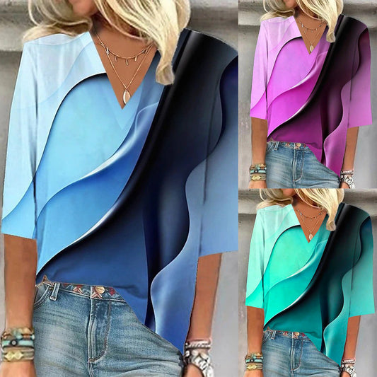 Damen V-Ausschnitt Bluse mit kreativem Wellenmuster Stalluxe