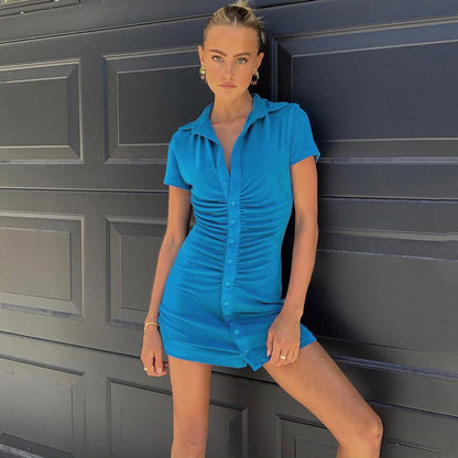 Damen figurbetontes Kurzarm-Kleid mit vertikalem Raffungseffekt und modischen Knopfdetails Stalluxe