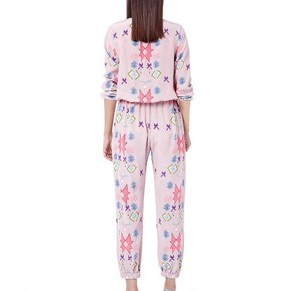 Damen Loungewear Set mit farbenfrohen geometrischen Mustern und elastischem Bund Stalluxe