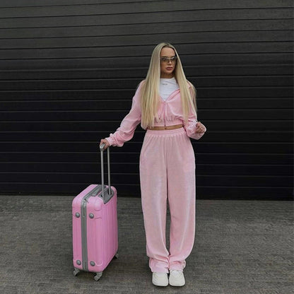 Damen sportliches Velours-Jogginganzug-Set mit lässigem Schnitt und praktischen Taschen Stalluxe