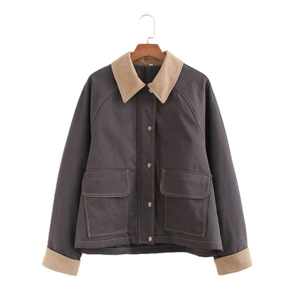 Damen modische Jacke mit kordelisiertem Kragen und praktischen Taschen Stalluxe