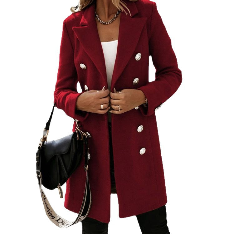 Damen Elegante und bequeme doppelreihige Wollmantel Stalluxe
