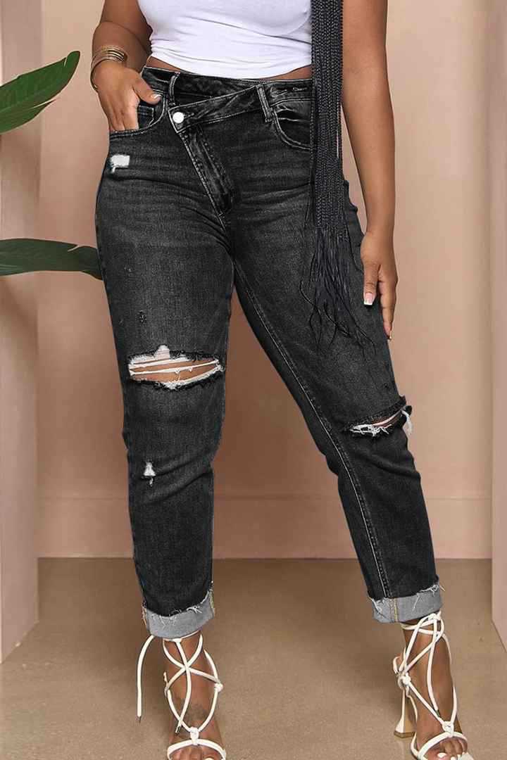Damen lässige Mom-Jeans mit trendigen Rissen Stalluxe