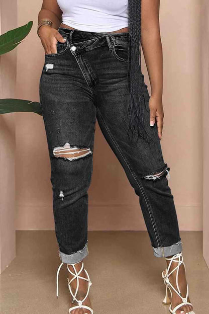 Damen lässige Mom-Jeans mit trendigen Rissen Stalluxe