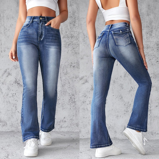 Damen Bootcut Jeans mit hohem Schnitt und modischem Waschung Stalluxe