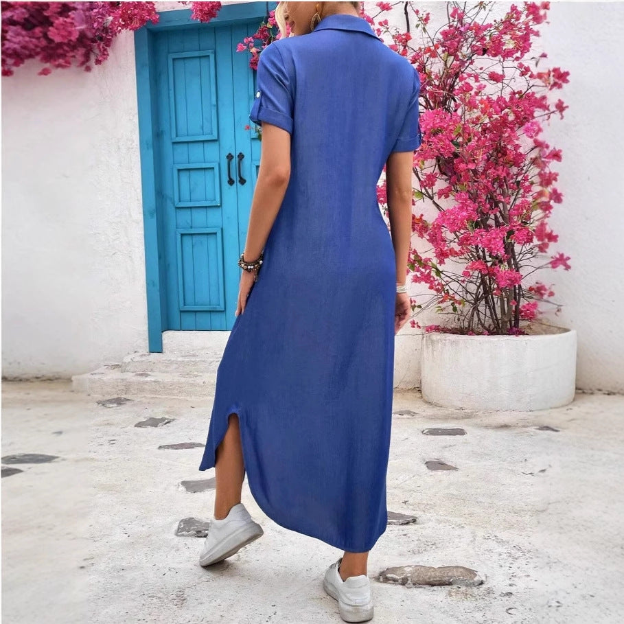 Damen Denim Hemdkleid mit Knopfdetails und seitlichem Schlitz Stalluxe