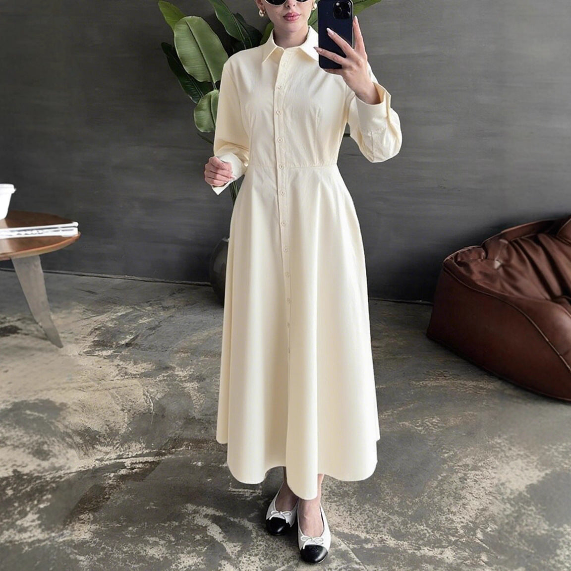 Damen Hemdkleid mit eleganter Knopfleiste und taillierter Figur Stalluxe