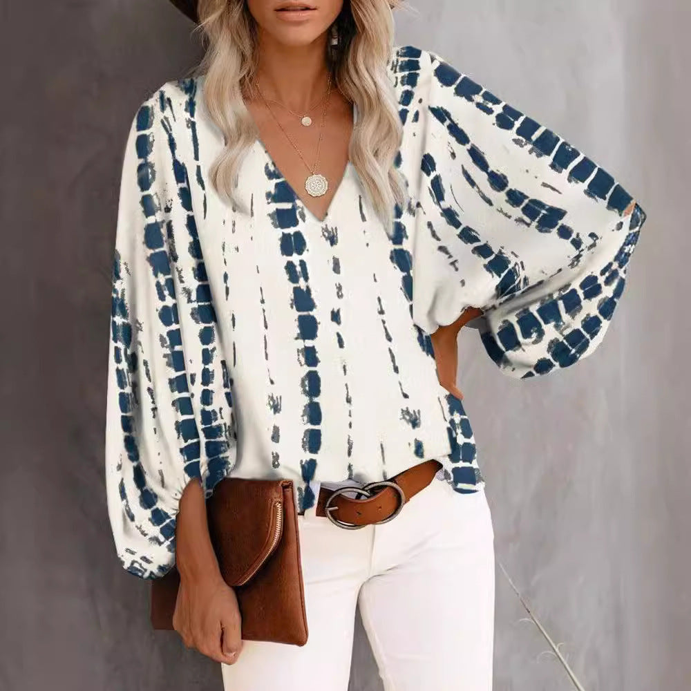 Damen Bluse mit voluminösen Ärmeln und V-Ausschnitt Stalluxe
