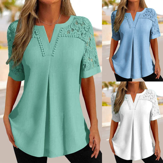 Damen modische Bluse mit Spitzenärmeln und elegantem V-Ausschnitt Stalluxe