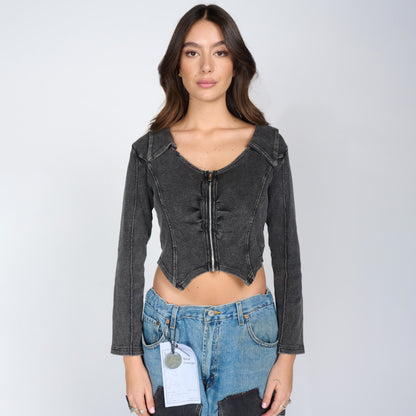 Damen tailliertes Jeansjacke mit Reißverschluss Stalluxe