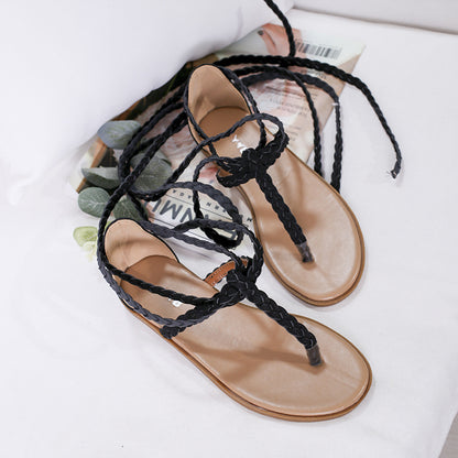 Damen geflochtene Zehentrenner-Sandalen mit elastischen Riemen Stalluxe
