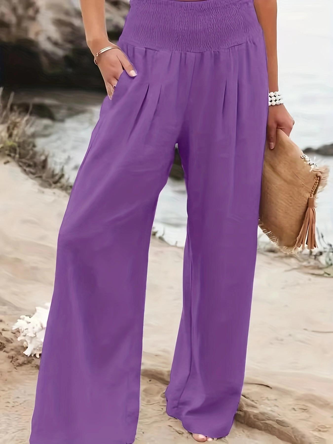 Damen weite Sommerhose mit elastischem Taillenbund und bequemen Taschen Stalluxe