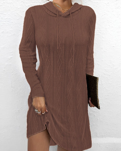 Damen Hoodie-Kleid mit elegantem Strickmuster und schickem Seitenschlitz Stalluxe