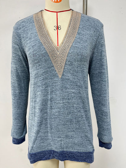 Damen Viskose Pullover mit verspieltem V-Ausschnitt und feinen Häkelakzenten Stalluxe