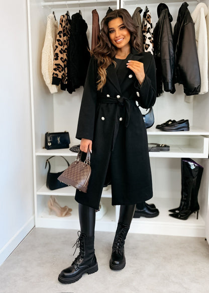 Damen eleganter Knielanger Trenchcoat mit Gürtel und doppelter Knopfleiste Stalluxe