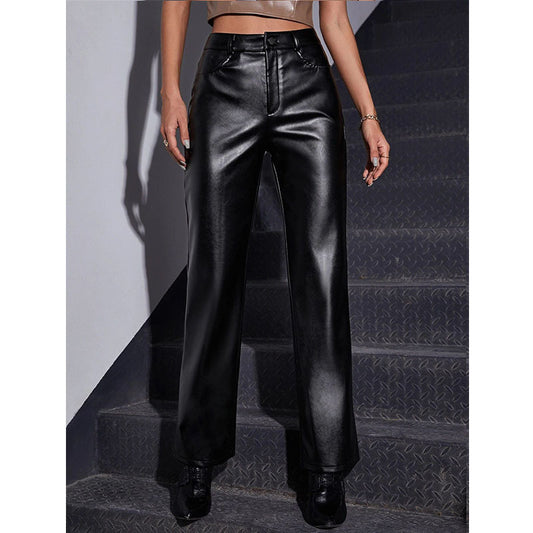 Damen Modische High-Waist Lederhose Stalluxe