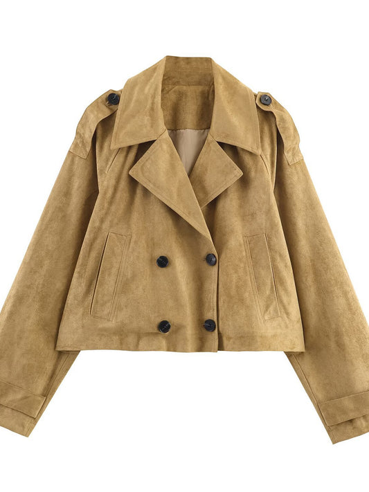 Damen Modische Cropped Trenchjacke mit doppelter Knopfleiste und praktischen Taschen Stalluxe