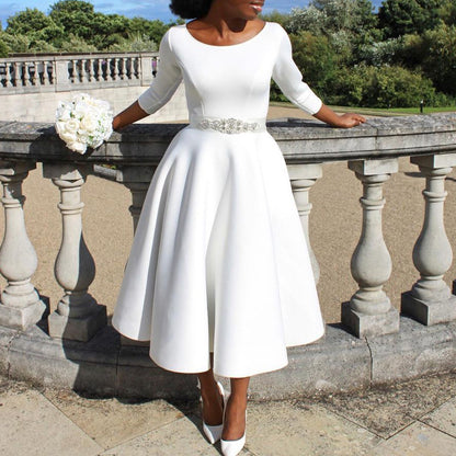 Damen elegantes Cocktailkleid mit A-Linien Schnitt und halblangen Ärmeln Stalluxe