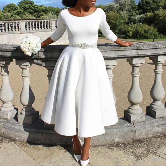 Damen elegantes Cocktailkleid mit A-Linien Schnitt und halblangen Ärmeln Stalluxe