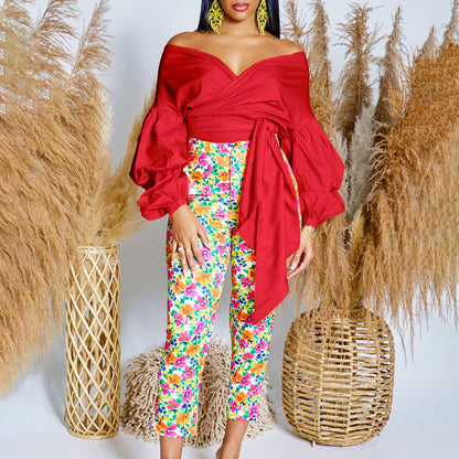 Damen Wickelbluse mit voluminösen Ärmeln und Taillengürtel Stalluxe