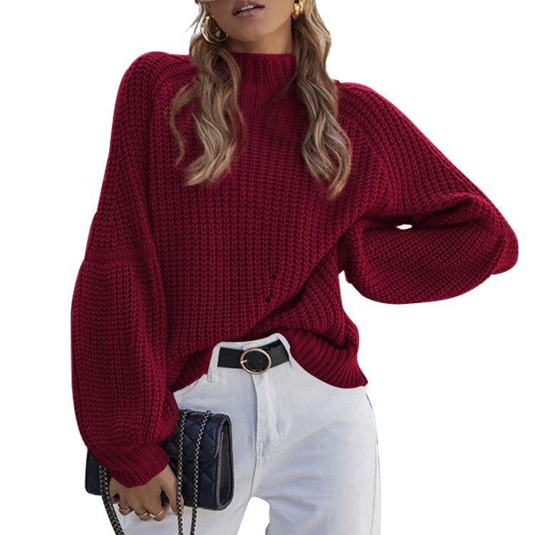 Damen Strickpullover mit weitem Schnitt und modernen Puffärmeln Stalluxe