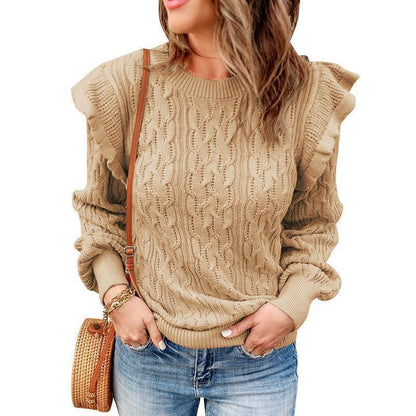Damen Oversized Strickpullover mit Rüsche Stalluxe