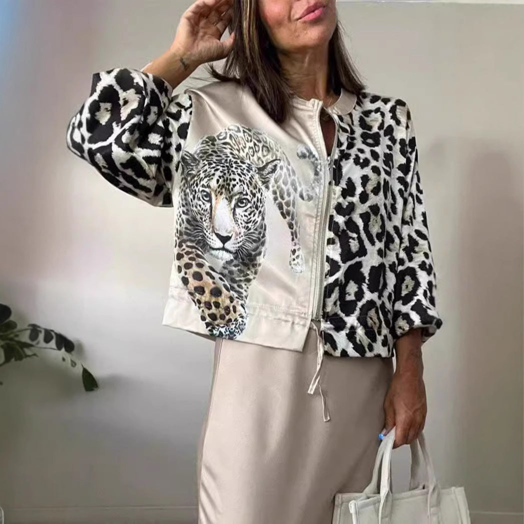 Damen Bomberjacke mit tierischem Print und elastischen Bündchen Stalluxe