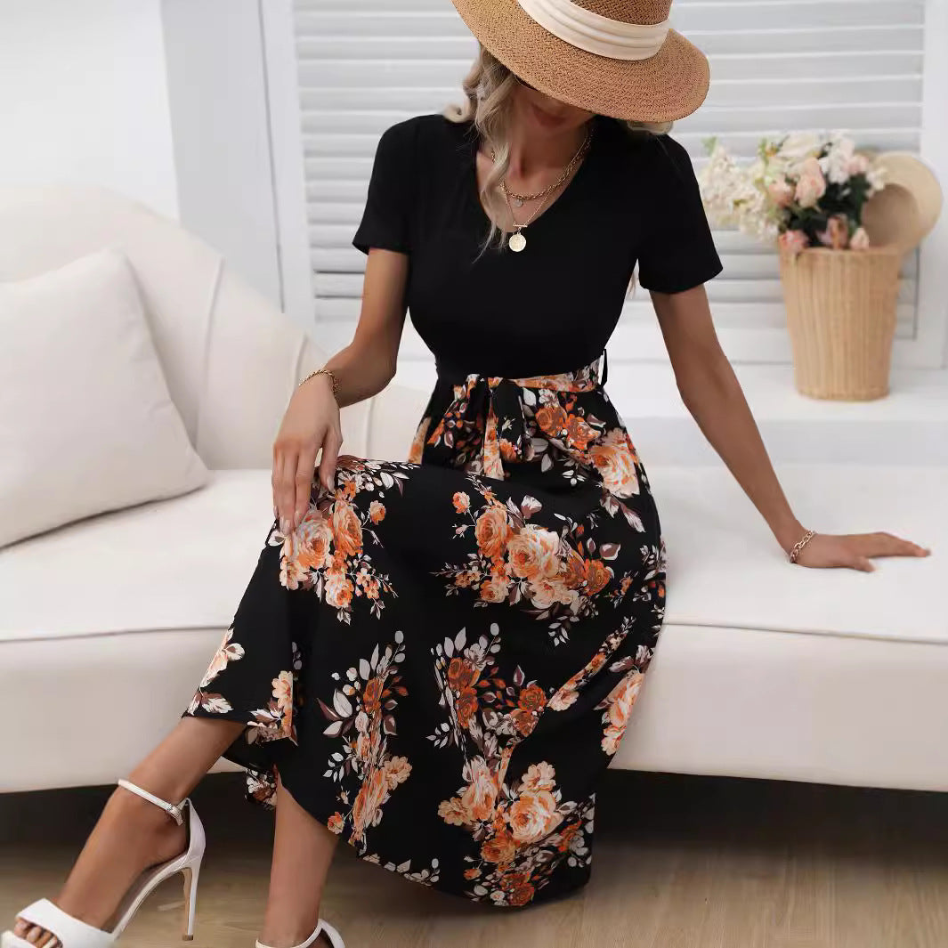 Damen Maxirock mit floralem Design und schmalem Taillengürtel Stalluxe