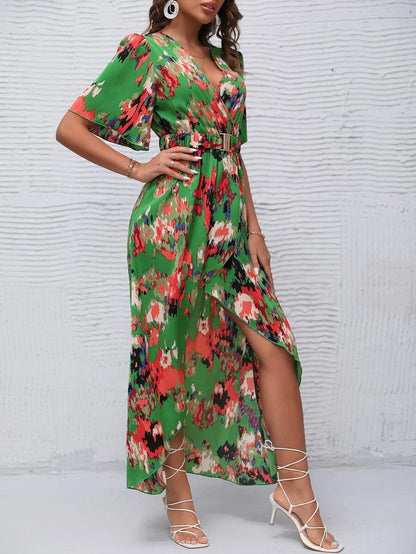 Damen Elegantes Maxikleid mit floralem Druck und Gürtel Stalluxe