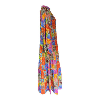 Damen Maxikleid im Boho-Stil mit buntem Patchwork-Design und weiten Ärmeln Stalluxe