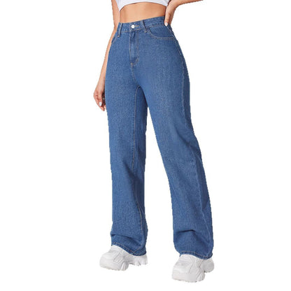 Damen Weit geschnittene Hochbund-Jeans mit elastischem Taillenband und lässigem Look Stalluxe