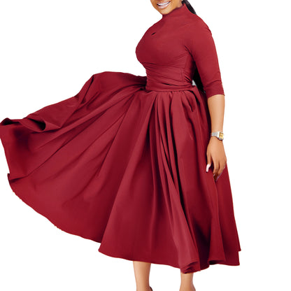 Damen Elegantes Maxikleid mit taillierten Rüschen und langem Ärmel Stalluxe