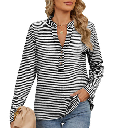 Damen Langarmshirt mit Knopfleiste und strukturierter Oberfläche Stalluxe