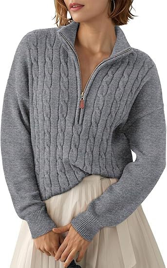 Damen Grobstrick Pullover mit Stehkragen und halbem Reißverschluss Stalluxe
