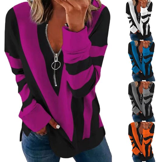 Damen Lässiger Pullover mit Reißverschluss und gestreiftem Design Stalluxe