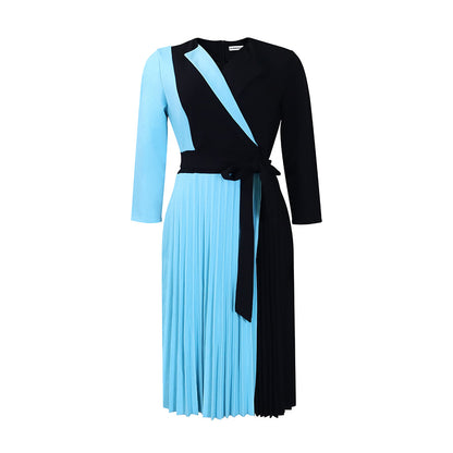 Damen Wickelkleid mit plissiertem Rock und kontrastierenden Ärmeln Stalluxe