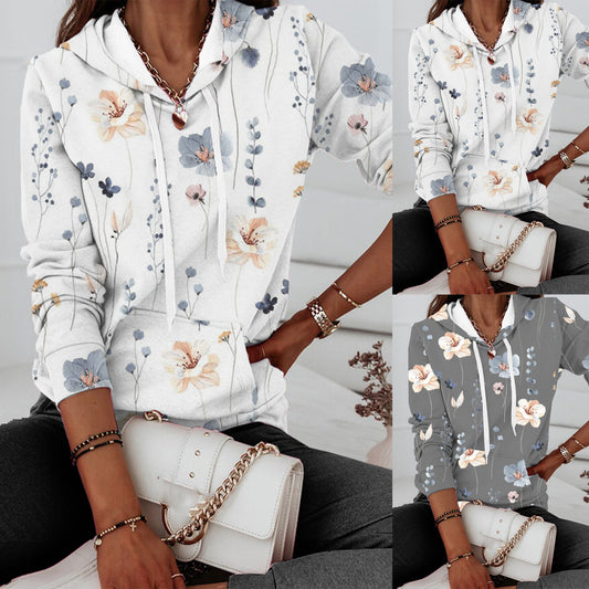 Damen Kapuzenpullover mit floralem Print und Kängurutasche Stalluxe