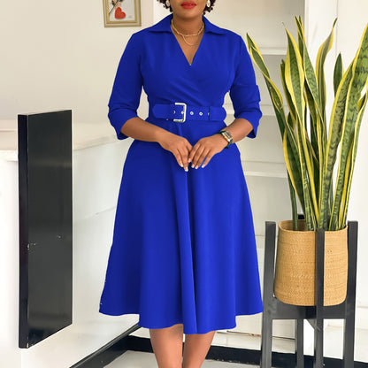 Damen Wickelkleid mit tailliertem Gürtel und schwingendem Rock Stalluxe