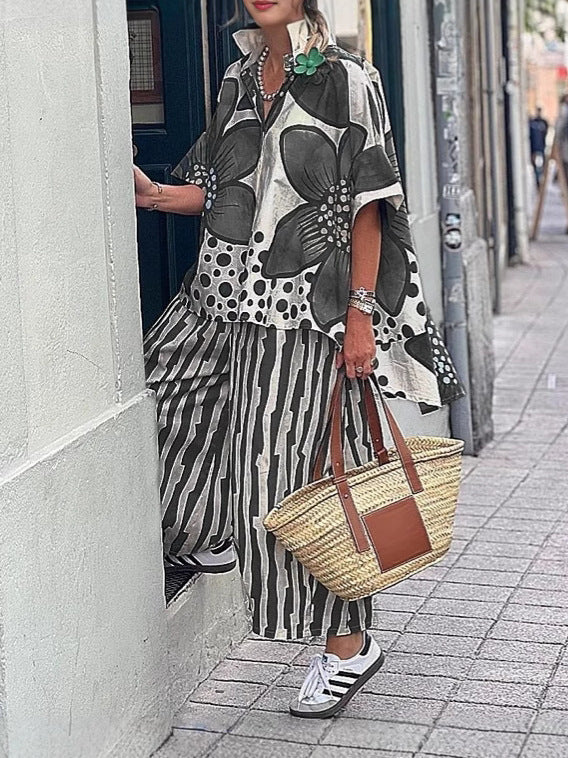 Damen Elegantes Oversize-Oberteil mit floralem Muster und weitem Schnitt Stalluxe