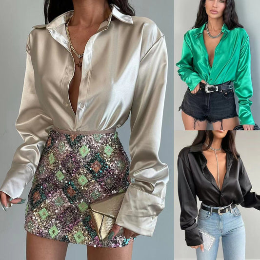 Damen Satinhemd mit oversized Schnitt Stalluxe