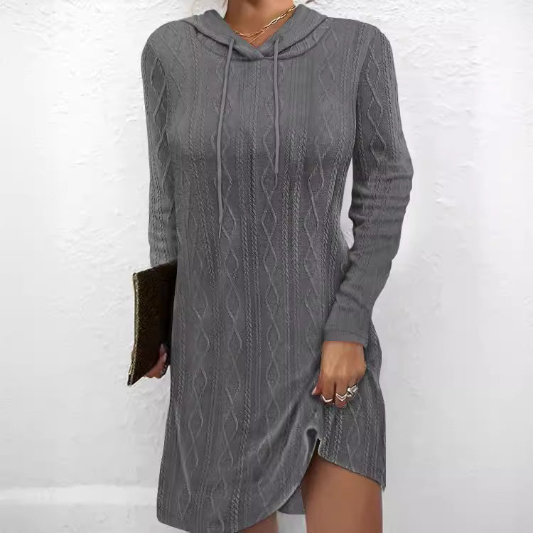 Damen Kapuzenkleid mit strukturiertem Strickmuster Stalluxe