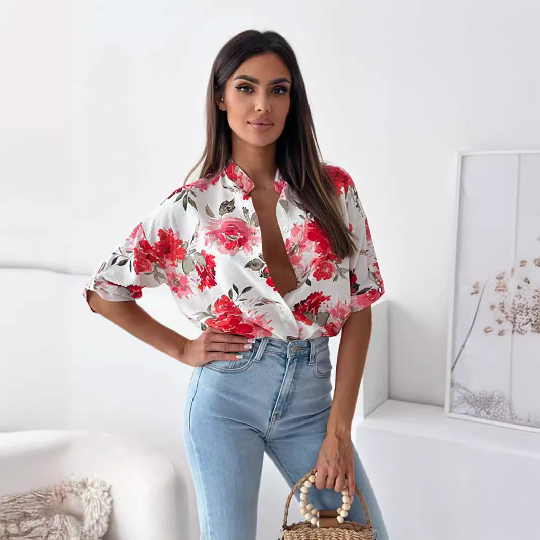 Damen Bluse mit floralem Design und lockerem Schnitt Stalluxe