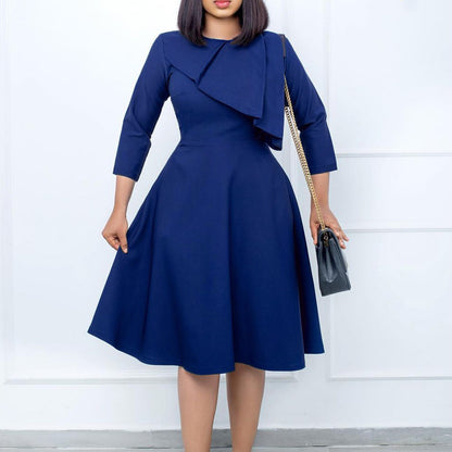 Damen A-Linien Kleid mit asymmetrischem Rüschensaum und eleganten Ärmeln Stalluxe