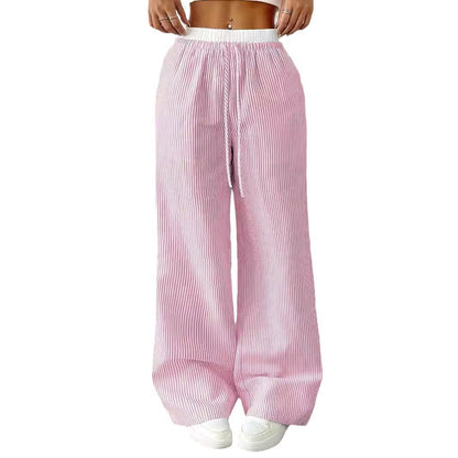 Damen Leichte, gestreifte Freizeithose mit elastischem Bund und Kordelzug Stalluxe
