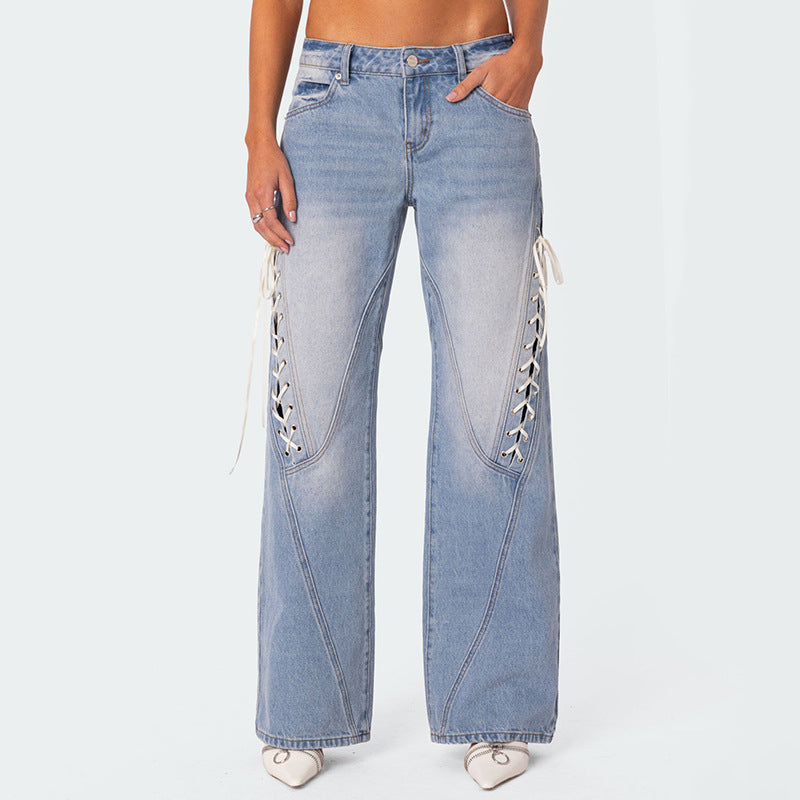 Damen Weite Jeans mit kontrastrierenden Schnüroptionen Stalluxe