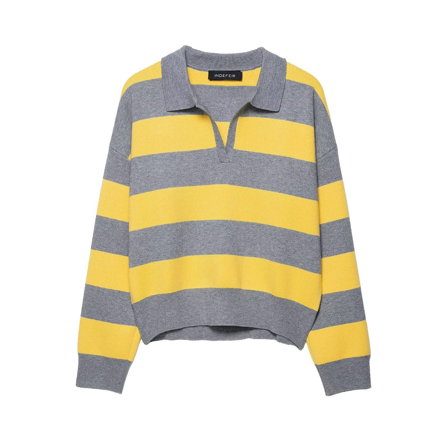 Damen modischer Poloshirt-Pullover mit breiten Streifen und kurzen Ärmeln Stalluxe